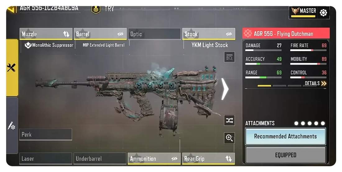 AGR 556 weapon loadout screen showing the 5.56mm magazine attachment