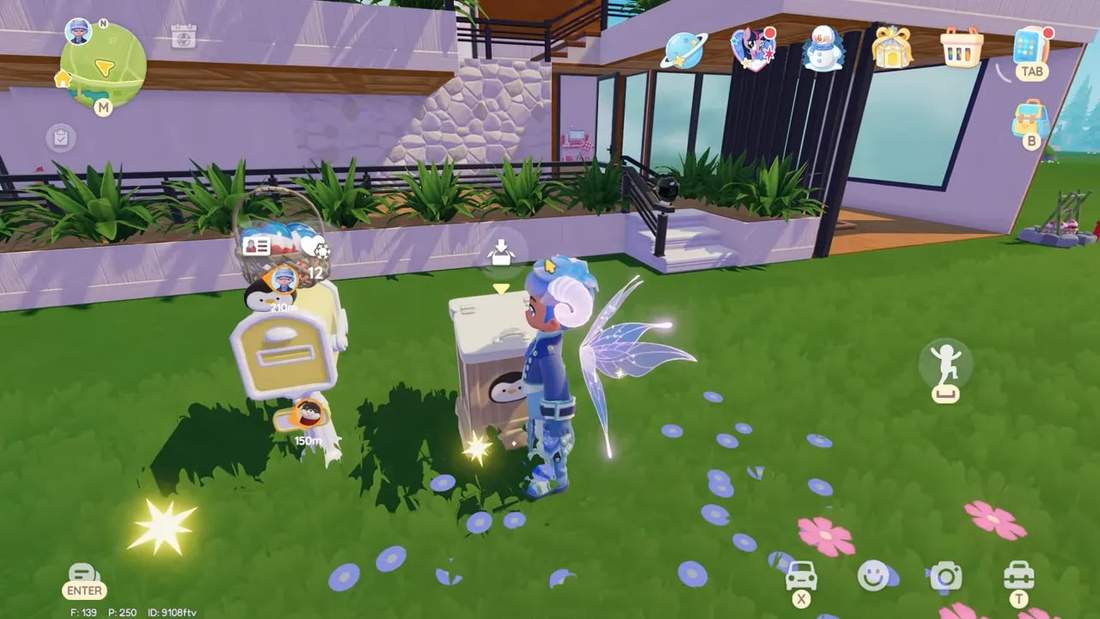 Player avatar standing next to a donation box in Heartopia, about to submit an item.