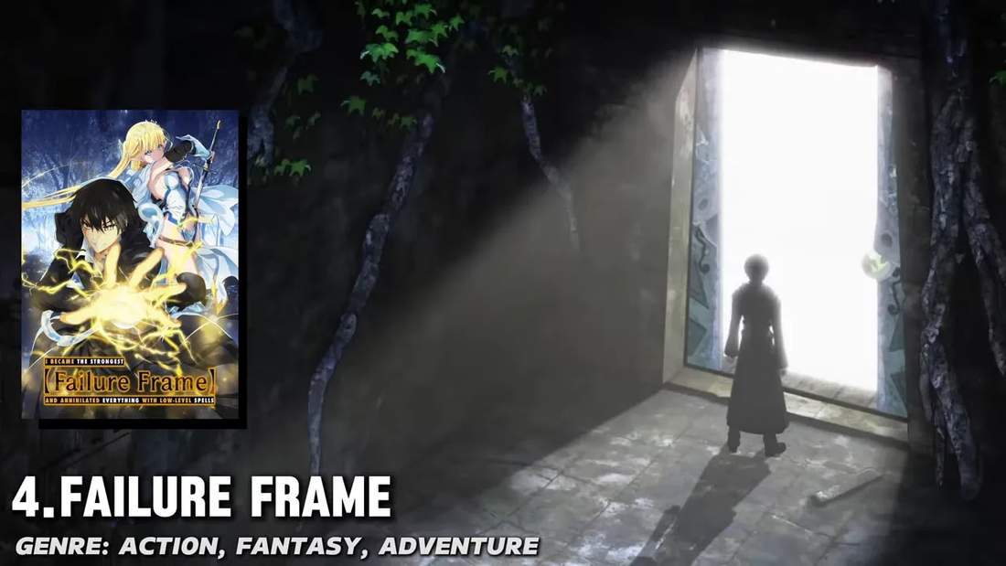 Silhouette of protagonist standing in a bright doorway with 'Failure Frame' title overlay and poster thumbnail