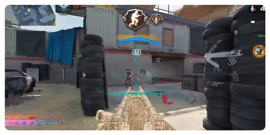 First-person view of AGR with gold mythic skin aiming at an enemy with subtitle 'Massively reduced'