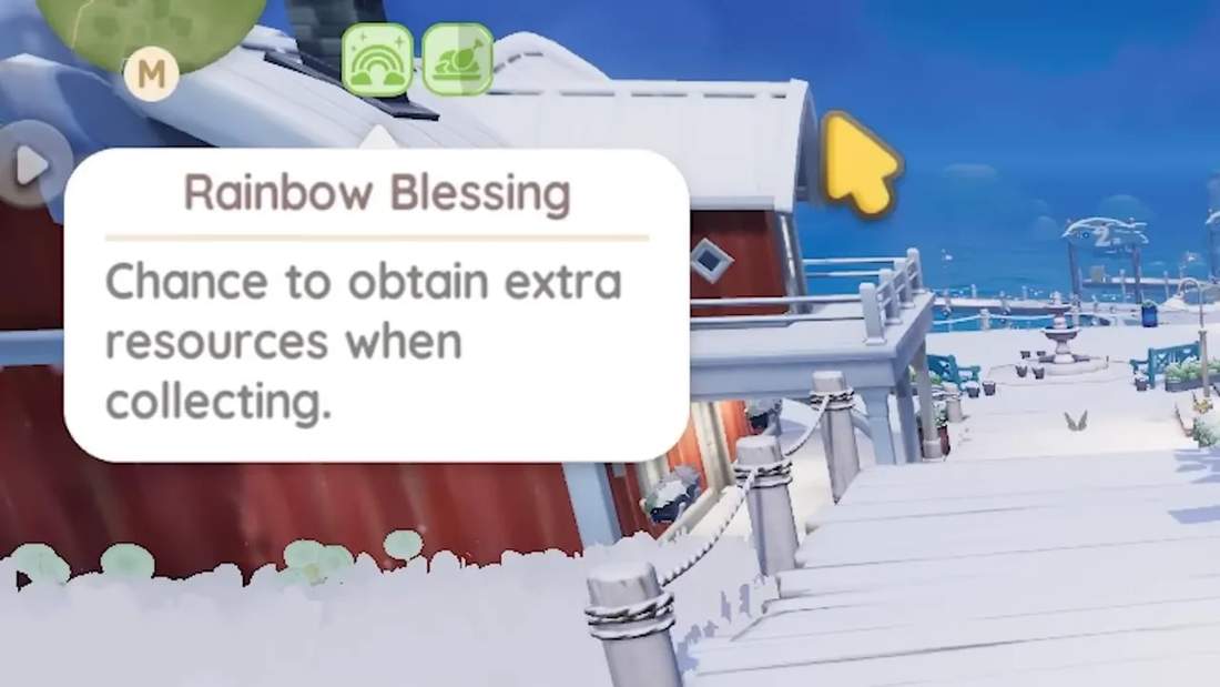 In-game Rainbow Blessing tooltip: 'Chance to obtain extra resources when collecting.'