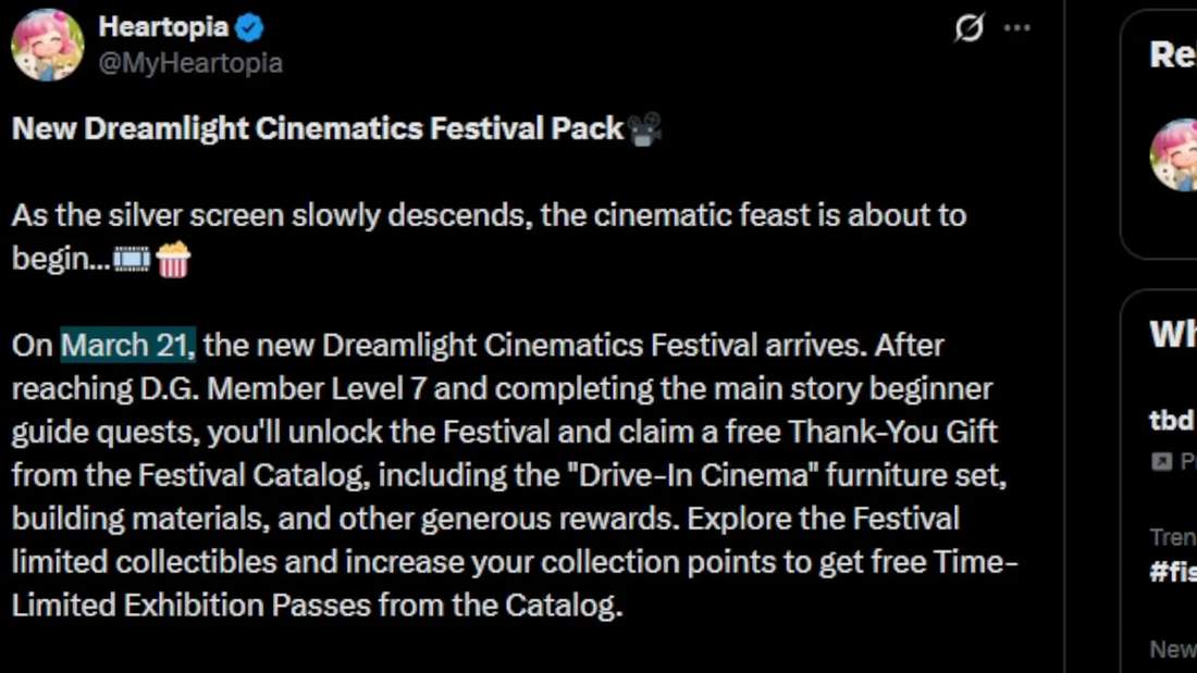 Screenshot of a Heartopia announcement with the text