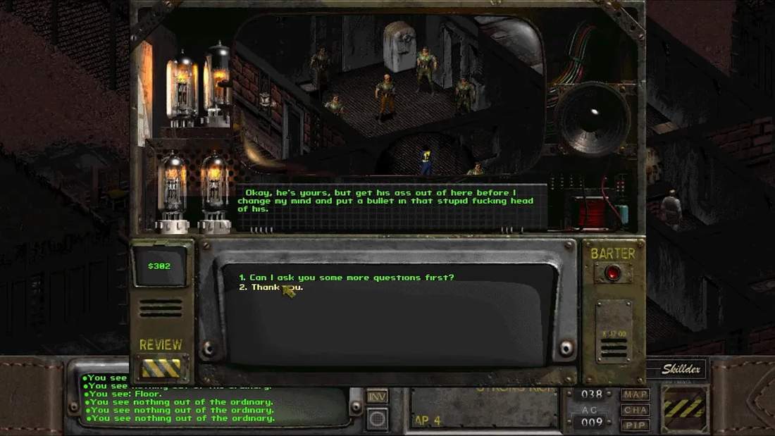 Fallout 2 dialogue choices displayed on screen during conversation