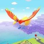 Ho-Oh flying over a colorful island landscape