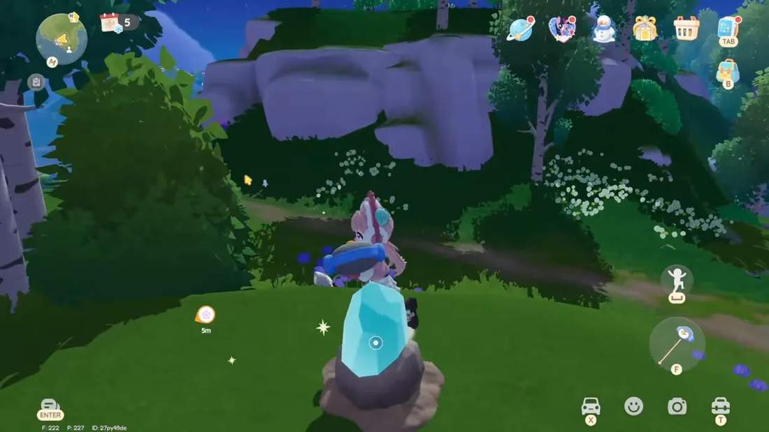 Blue Starfall shard on a small rock near the lighthouse with surrounding bushes and path