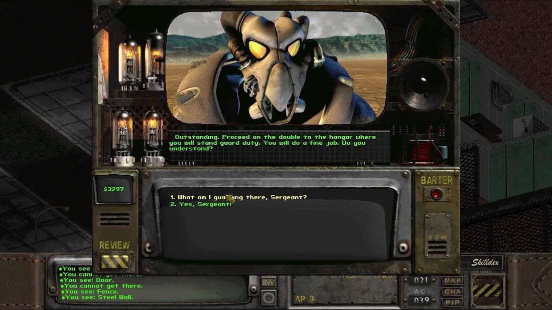 Mass Effect dialogue screen showing conversation options and barter interface