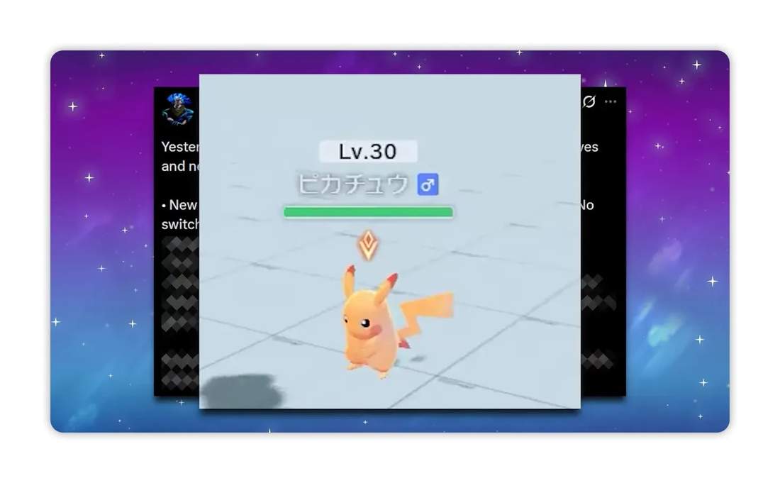 Clear screenshot of a Pikachu at level 30 with a green health bar and an orange diamond rebirth marker above its head.