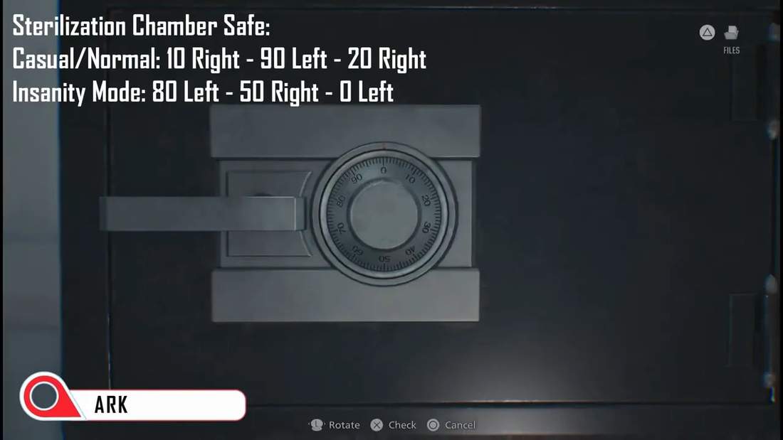 Safe on a lab counter inside the sterilization chamber with nearby cabinets and a creature's arm visible above