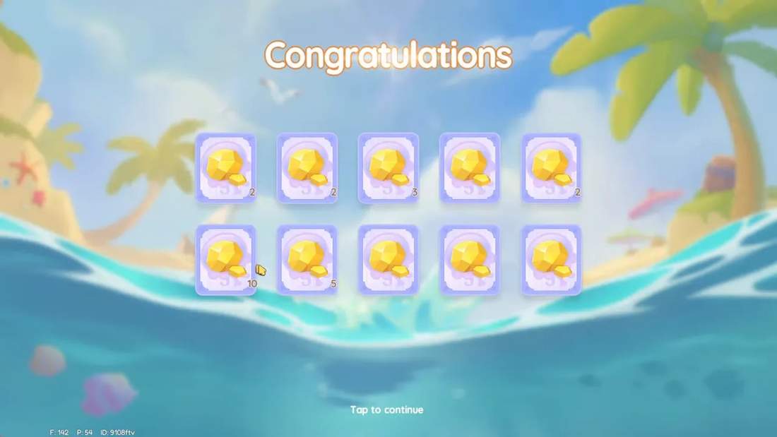 Treasure Voyage results tiles with gold fragment counts