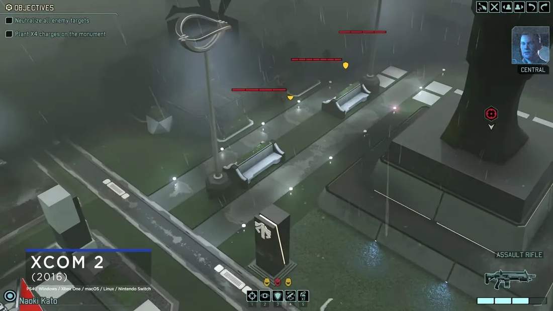 XCOM 2 aerial view of the map showing enemy red-health bars and HUD elements