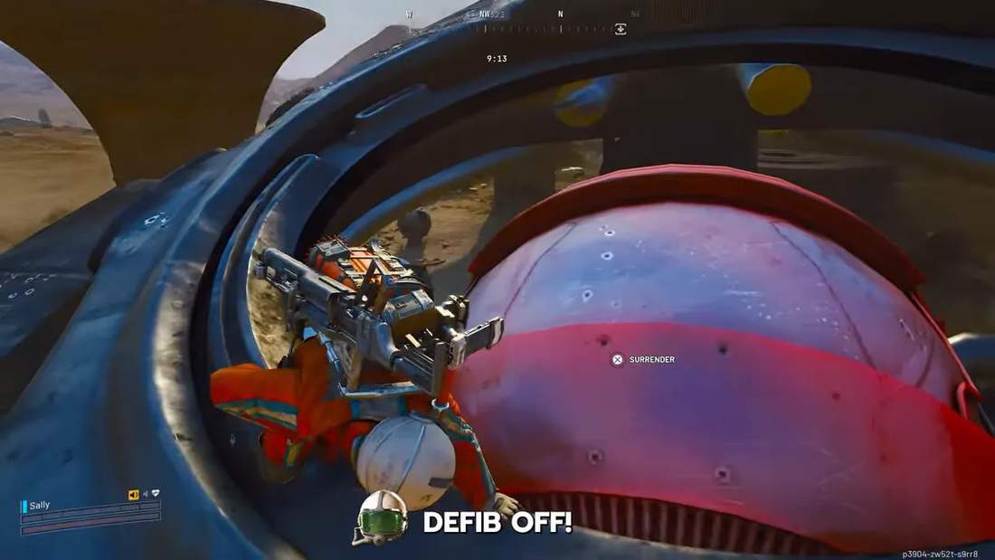 ARC Raiders screenshot: defib action triggered near the Matriarch during the boss trial