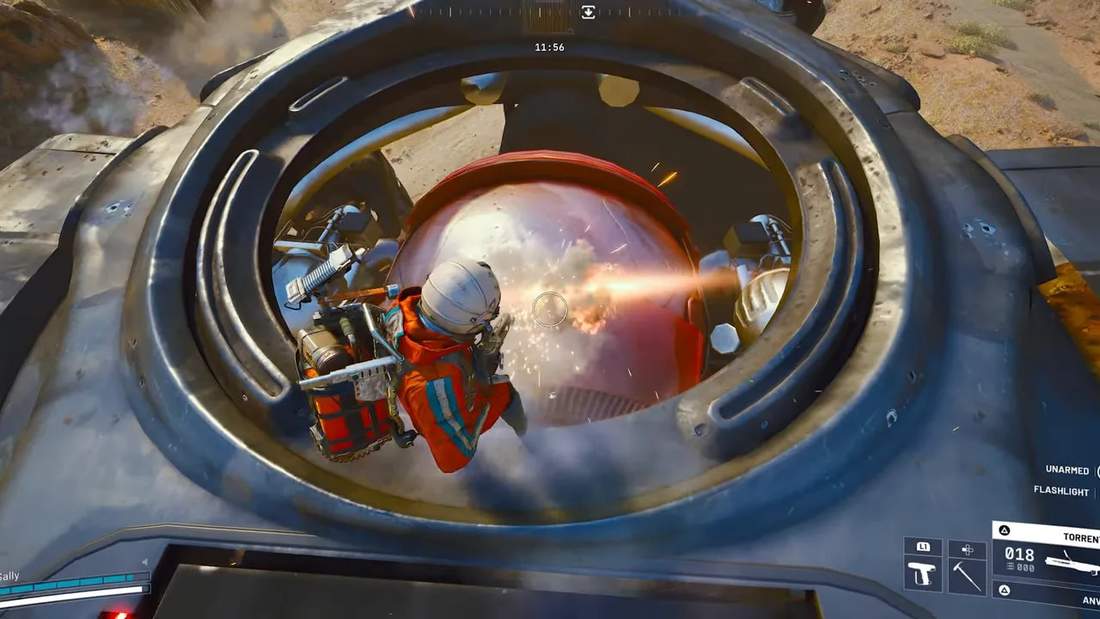 ARC Raiders Torrente aiming at the Matriarch core with the reticle centered