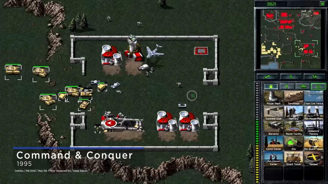 Command &amp; Conquer 1995 battle screen with base and minimap