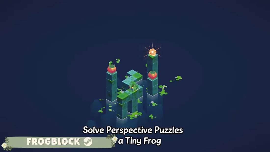 Frog Block level showing floating block pillars with a tiny frog and climbing path options