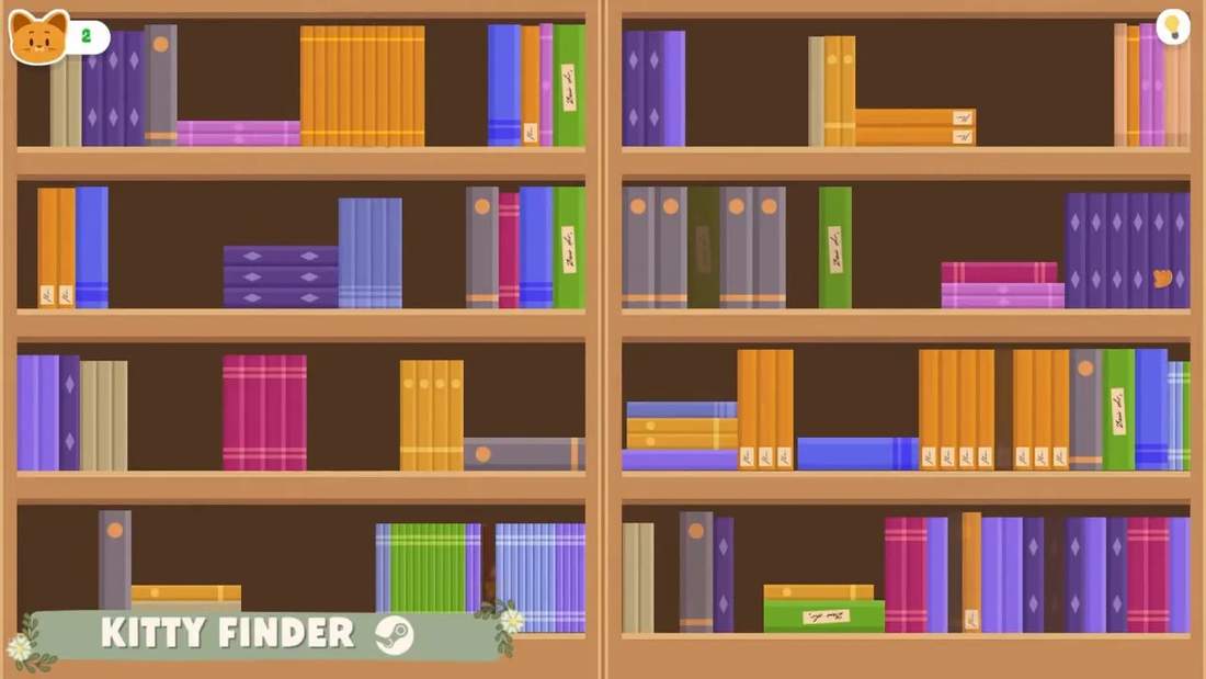 Kitty Finder interior view of book shelves for hidden object searching