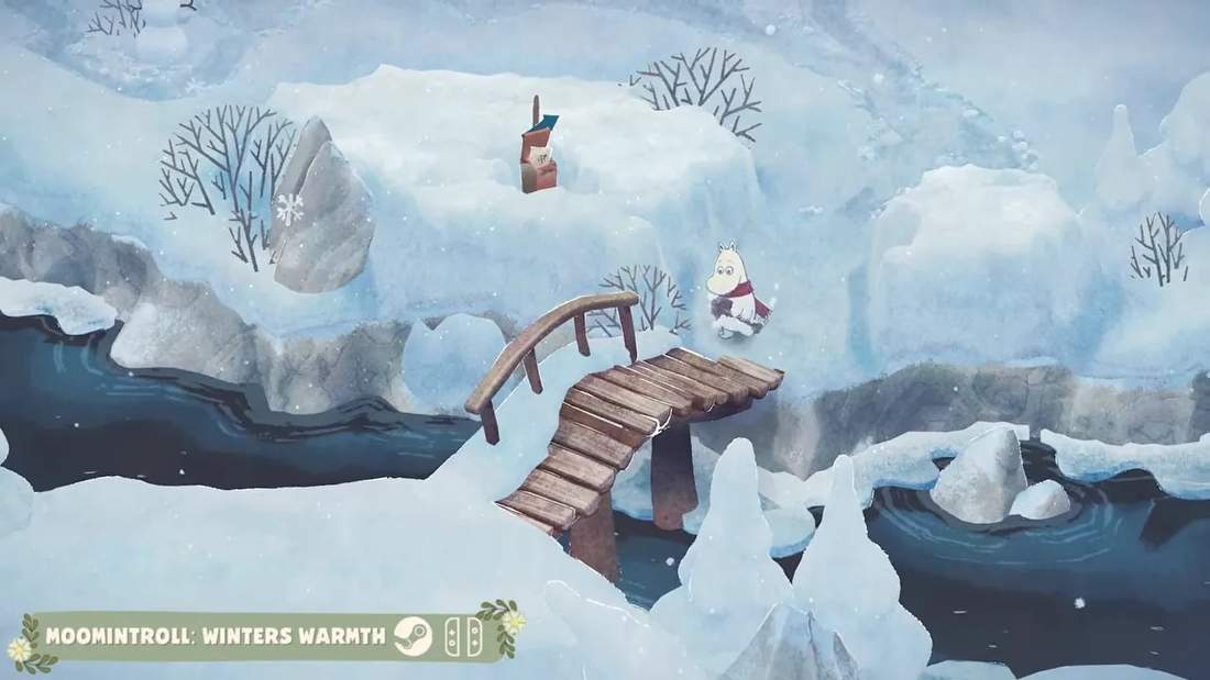 Moon Troll: Winter’s Warmth winter outdoor scene with a snow bridge and small characters in a snowy landscape