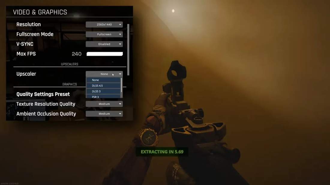 Operator V0.9 graphics settings menu with DLSS 4.5 selected