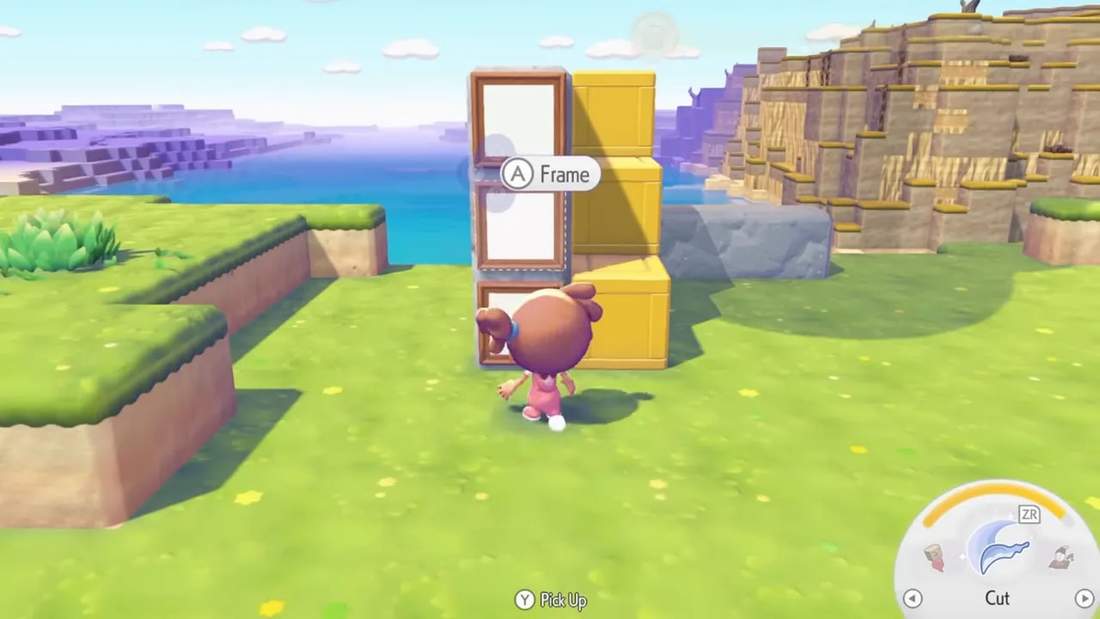 Pokopia frame positioned on the side of stacked storage chests