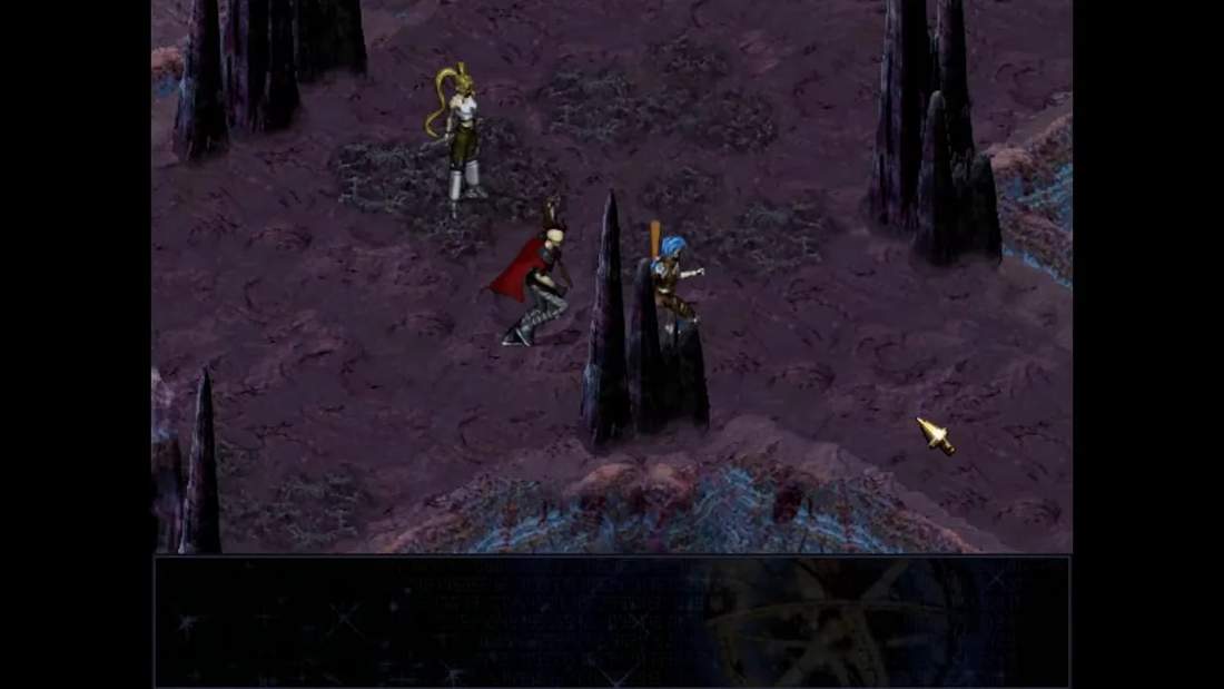 Septerra Core isometric battle scene with party in a dark cavern