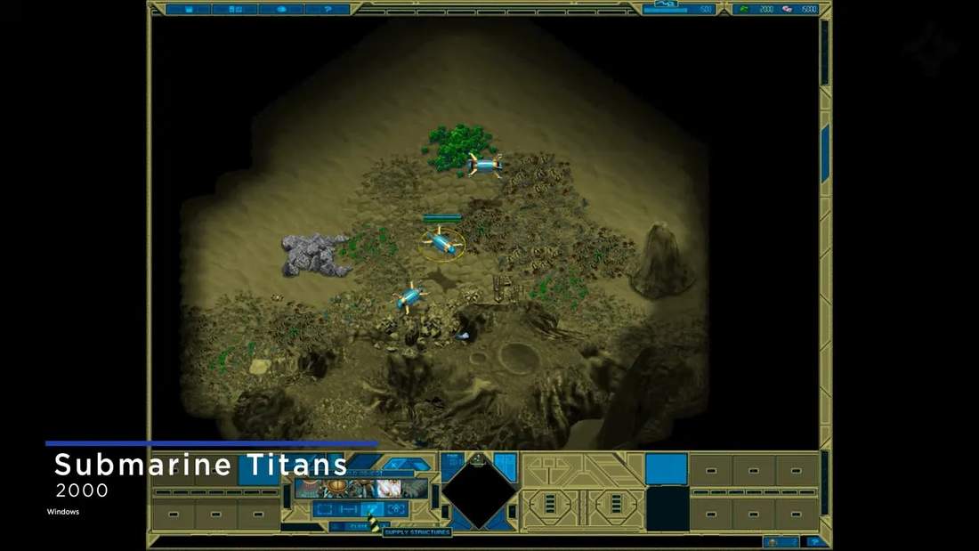 Submarine Titans underwater RTS gameplay screenshot showing units and supply structures on the map