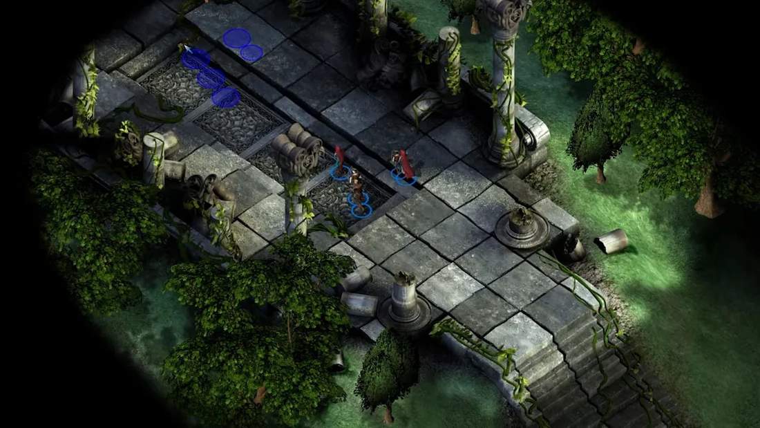 Temple of Elemental Evil isometric battle scene showing party positions on a tiled platform