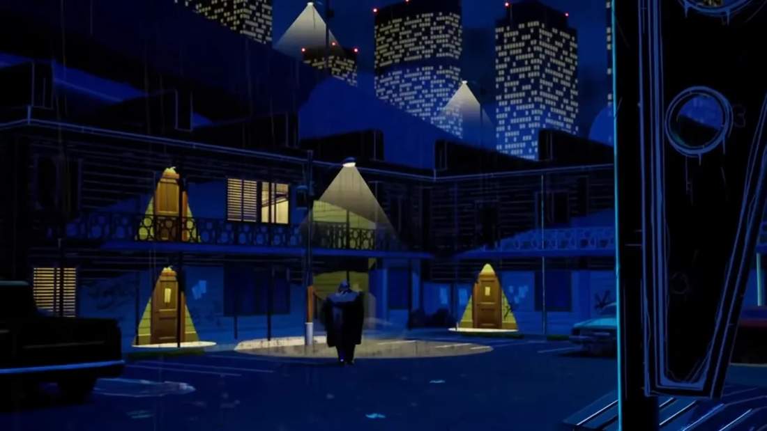 Urban courtyard scene from The Wolf Among Us 2