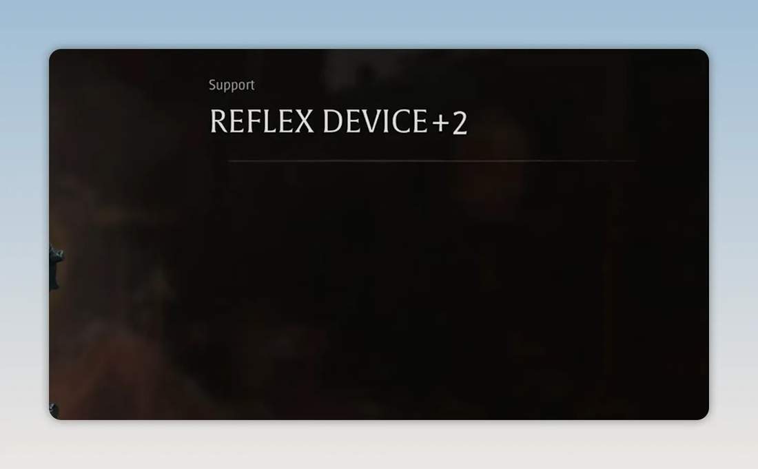 Reflex Device +2 description showing a 25% increase to Parry and Perfect Dodge timing windows